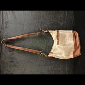 MYRA BAG Gray & Ivory Textile & Brown Leather 12 x 9 Crossbody Shoulder Bag